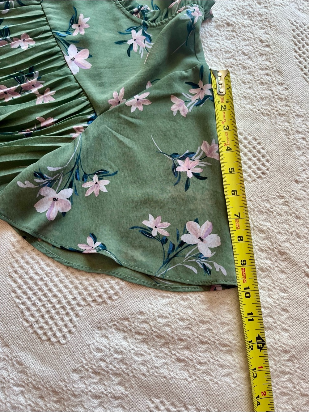 Love & Piece Sweet Olive Green Floral Pleated Ruffle Blouse with Flutter Sleeves - Picture 9 of 10